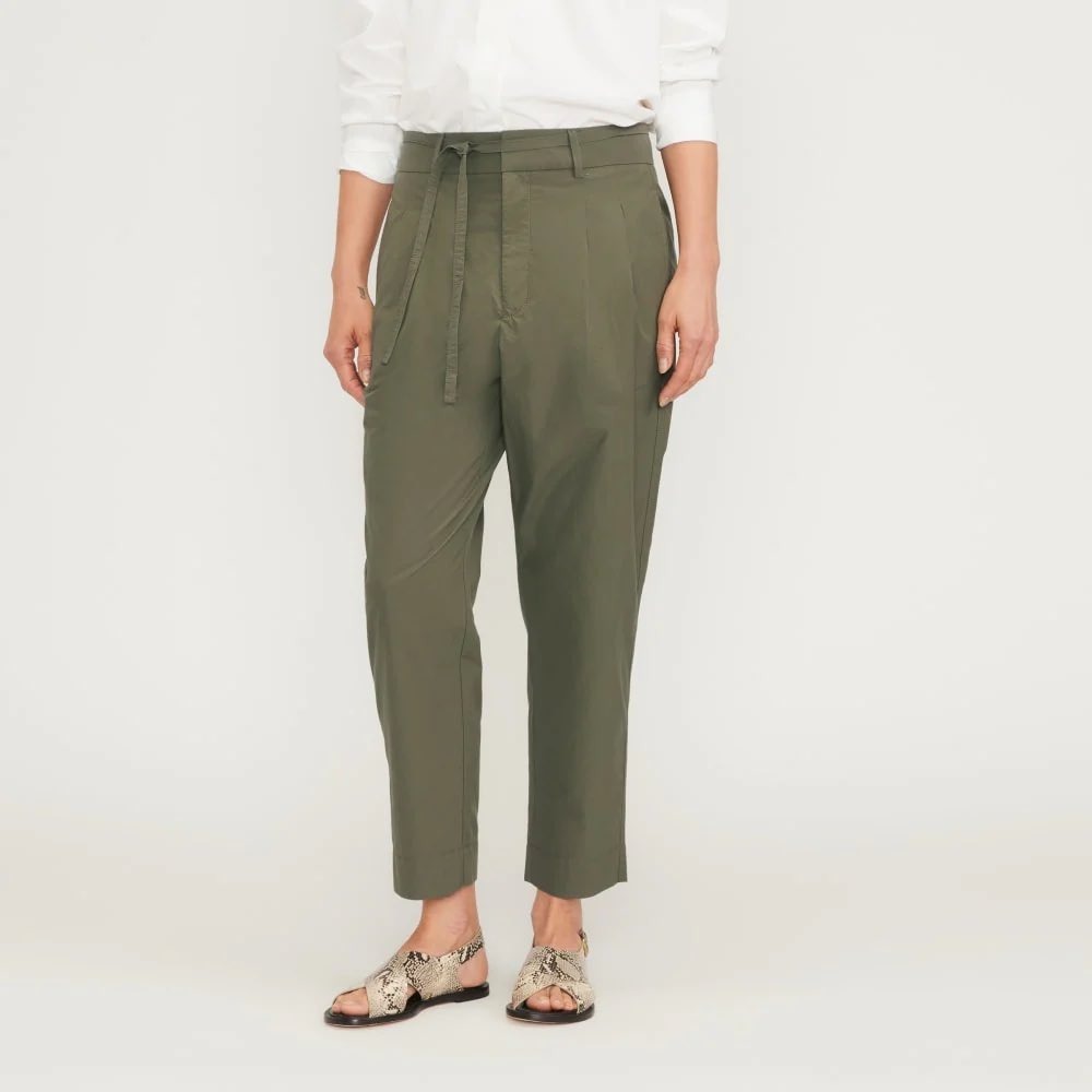 Everlane Poplin Pleated Taper Pant 2 Olive Green High Rise Work Preppy Utility